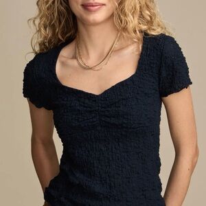 Women's Lucky Brand Navy Textured Babydoll Top NWT Sz large